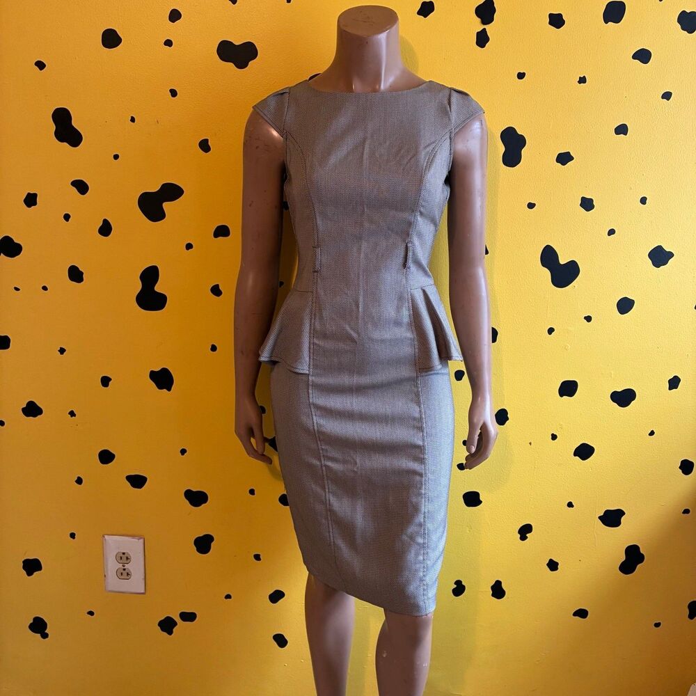 XOXO Taupe Peplum Pencil Dress Fitted Knee Length Office Preppy Casual Old Money